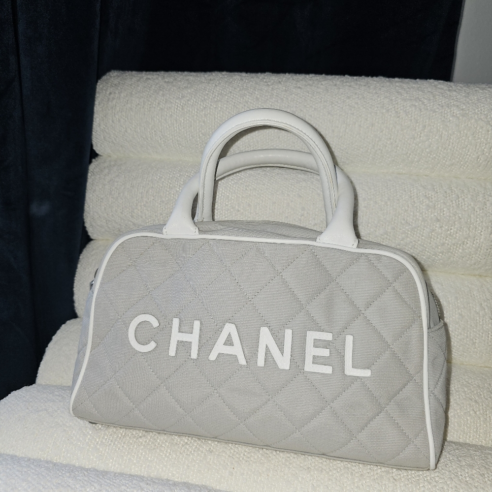 AUTHENTIC VINTAGE CANVAS CHANEL HANDLES BAG, USED CONDITION